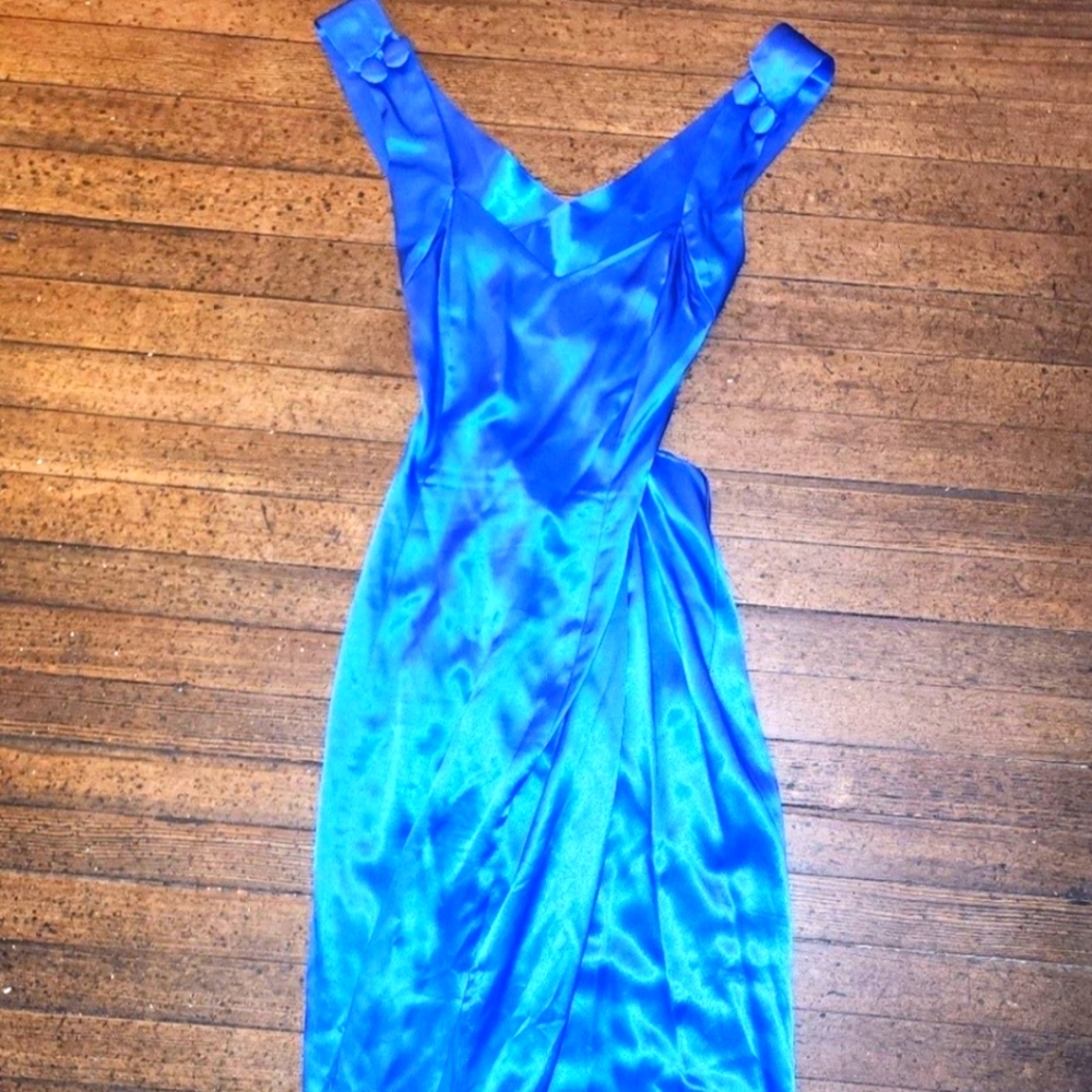 Vintage Hollywood Glamour Marnie West Cobalt Blue Cocktail Gown